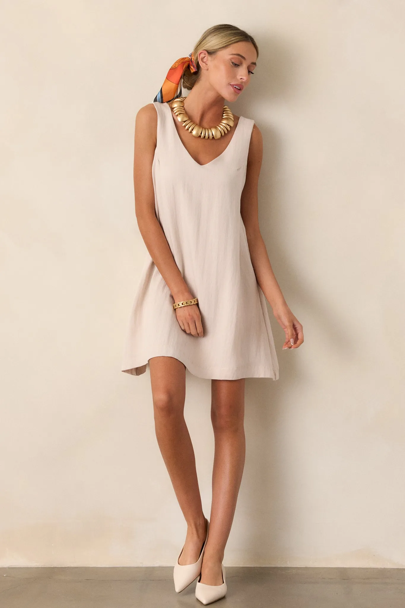 Wandering Mind Ivory Sleeveless Mini Shift Dress