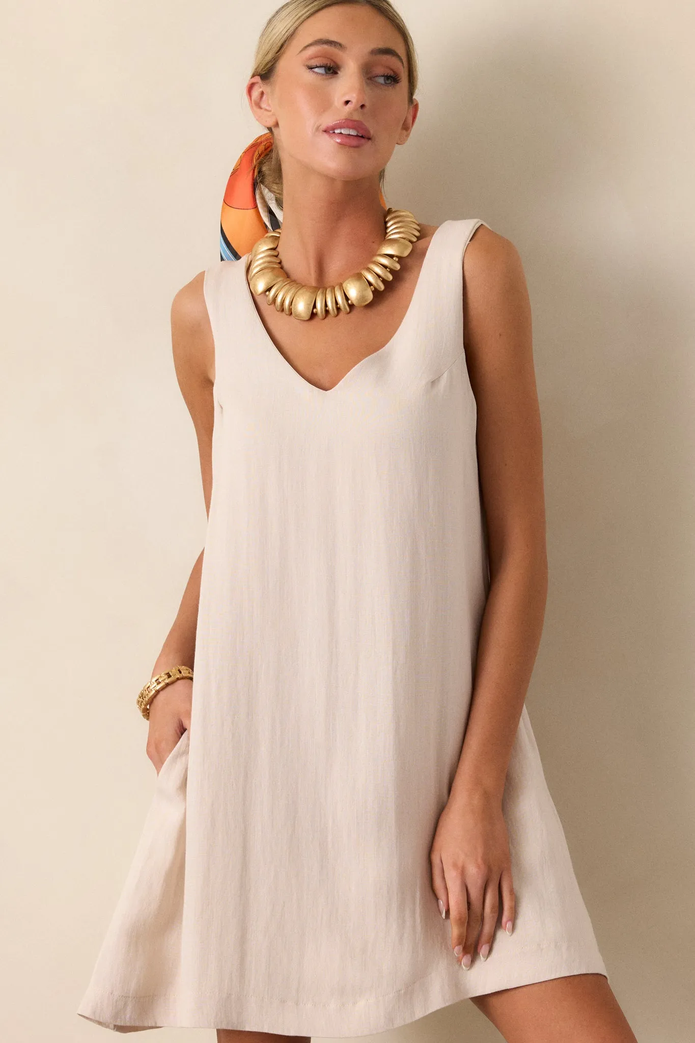 Wandering Mind Ivory Sleeveless Mini Shift Dress