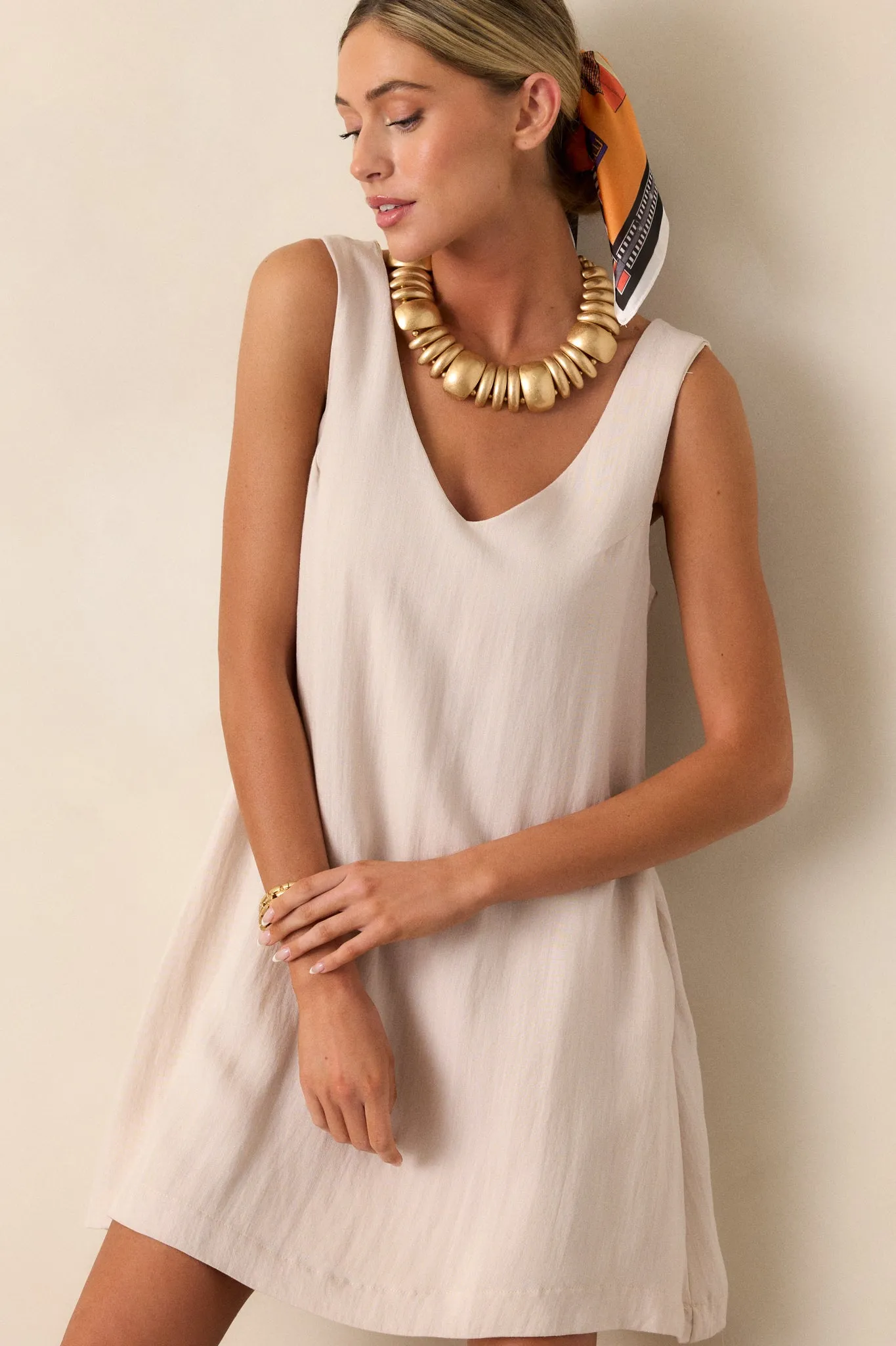 Wandering Mind Ivory Sleeveless Mini Shift Dress