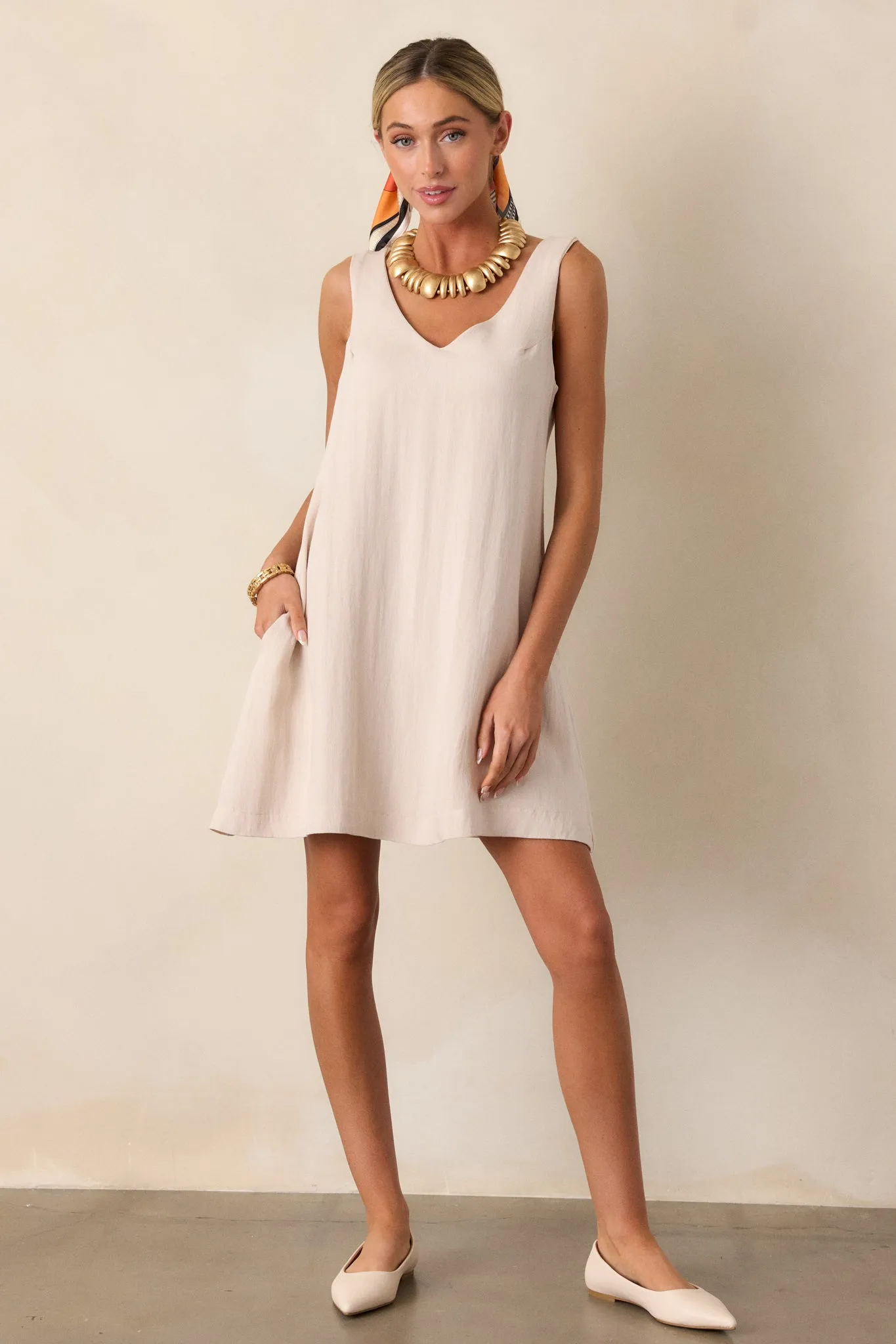 Wandering Mind Ivory Sleeveless Mini Shift Dress